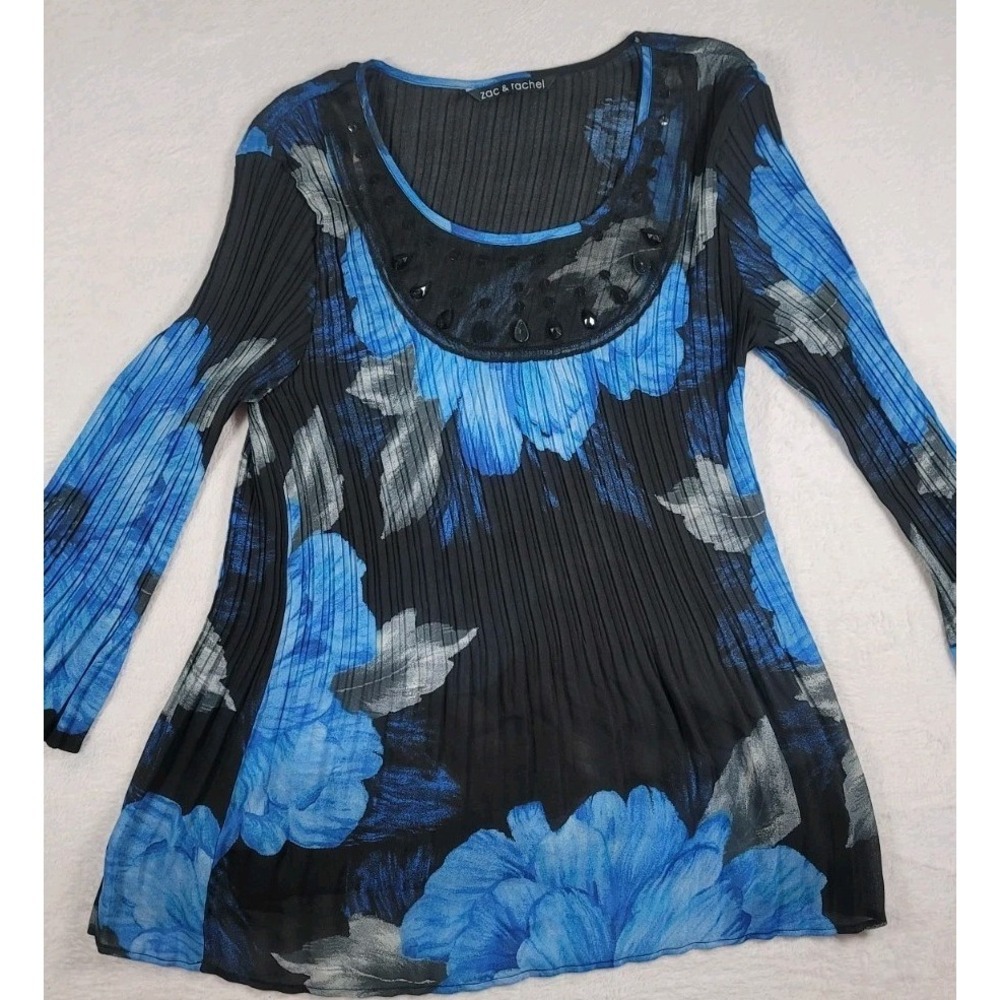 Zac and Rachel Feminine Sheer Floral Blouse‎ Gemstones Large Career Casual